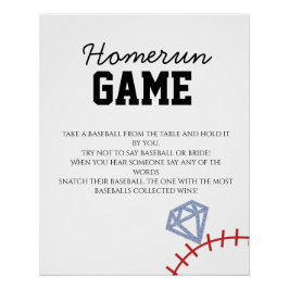 Sports Baseball Homerun Glitter Bridal Shower Game Poster