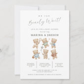 Sports Bear Baby Shower. Bearly Wait Einladung (Vorderseite)