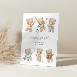 Sports bear baby shower diaper raffle sign sockelschild