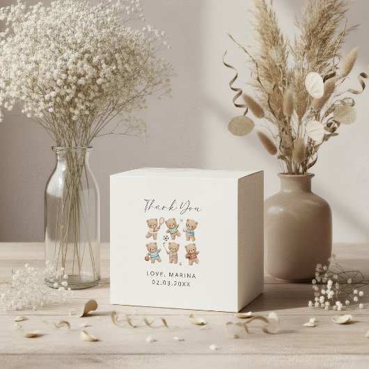 Sports bear baby shower, we can bearly wait geschenkschachtel