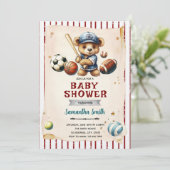Sports Bearly Wait Baby Shower Invitation Einladung (Stehend Vorderseite)