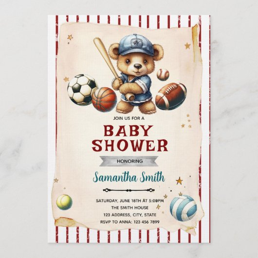 Sports Bearly Wait Baby Shower Invitation Einladung (Vorderseite)
