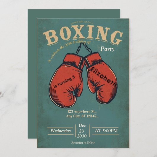 sports boxing birthday invitation einladung (Vorne/Hinten)