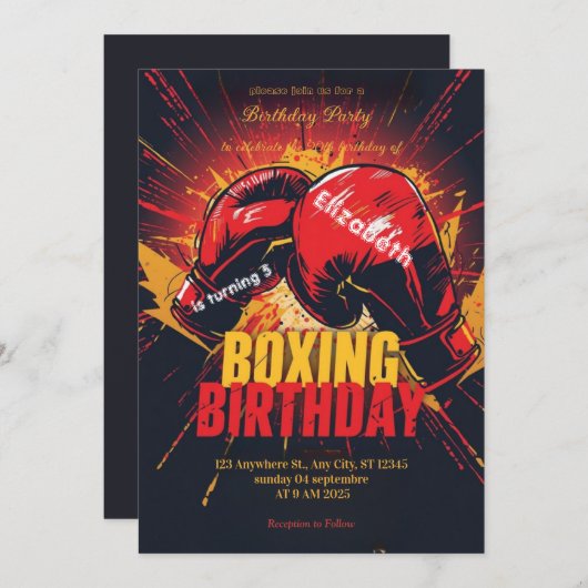 sports boxing birthday invitation einladung (Vorne/Hinten)