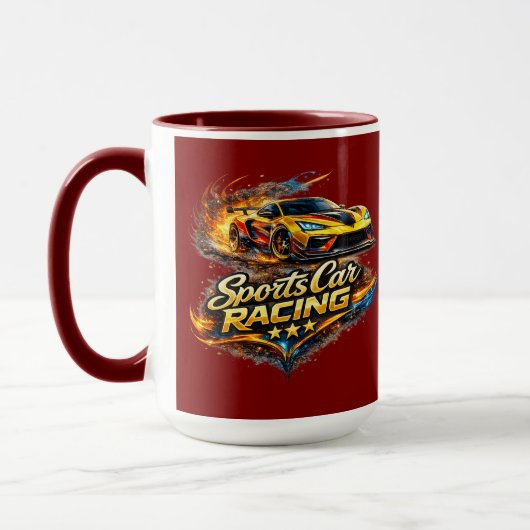 Sports Car Racing Fire Graphic Combo Coffee Mug Tasse (Links)
