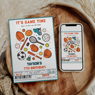 Sports Game Time All-Star 7th Birthday Party | Boy Einladung