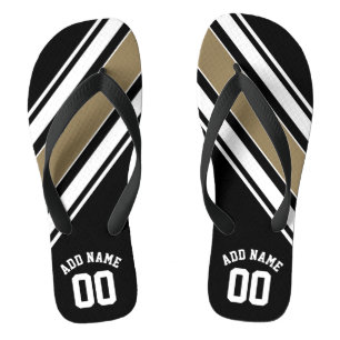 Sports Jersey Black and Gold Strips Name Number Badesandalen