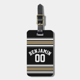 Sports Jersey Black and Gold Strips Name Number Gepäckanhänger