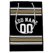 Sports Jersey Black and Gold Strips Name Number Mittlere Geschenktüte (Vorderseite)