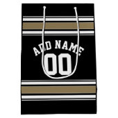 Sports Jersey Black and Gold Strips Name Number Mittlere Geschenktüte (Rückseite)