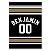 Sports Jersey Black and Gold Strips Name Number Tischnummer (Vorderseite)