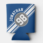 Sports Jersey Blue and Gray Stripes Name Number Dosenkühler (Rückseite)