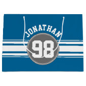 Sports Jersey Blue and Gray Stripes Name Number Große Geschenktüte (Vorderseite)