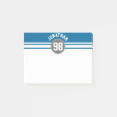 Sports Jersey Blue and Gray Stripes Name Number Post-it Klebezettel (Vorderseite)