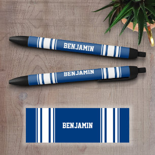 Sports Jersey Blue and White Strips Personalisiert Kugelschreiber