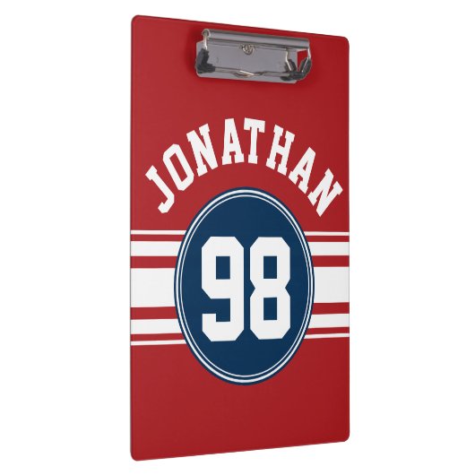 Sports Jersey Navy Blue & Red Strips Namensnummer Klemmbrett (Rechts)