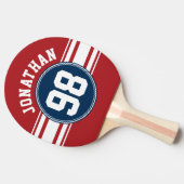 Sports Jersey Navy Blue & Red Strips Namensnummer Tischtennis Schläger (Seitenansicht)