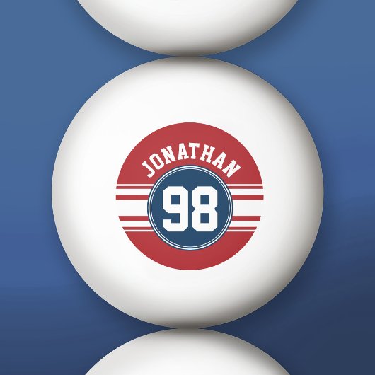 Sports Jersey Navy Blue & Red Strips Namensnummer Tischtennisball