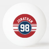 Sports Jersey Navy Blue & Red Strips Namensnummer Tischtennisball (Vorderseite)