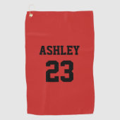 Sports Jersey Nummer und Name Red Personalisiert Golfhandtuch (Vorderseite)