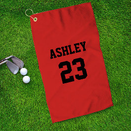 Sports Jersey Nummer und Name Red Personalisiert Golfhandtuch