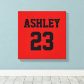 Sports Jersey Nummer und Name Red Personalisiert Leinwanddruck (Insitu (Holzboden))