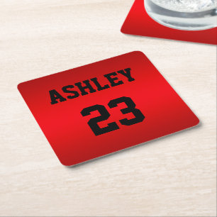 Sports Jersey Nummer und Name Red Personalisiert Rechteckiger Pappuntersetzer