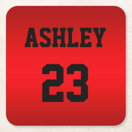 Sports Jersey Nummer und Name Red Personalisiert Rechteckiger Pappuntersetzer