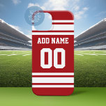 Sports Jersey Red White Name and Number Case-Mate iPhone Hülle<br><div class="desc">Rot und Weiß - Wenn Sie ein Fantasy Football Team Besitzer sind,  machen Sie Ihre eigenen Produkte und zeigen Sie Ihren Freunden! Oder - Spielst du High School Football und will ein Memento? Dieses Jersey Design ist perfekt für jeden,  der Sport spielt.</div>
