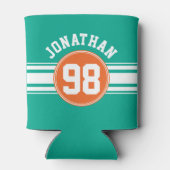 Sports Jersey Stripes Emerald & Orange Namensnumme Dosenkühler (Rückseite)