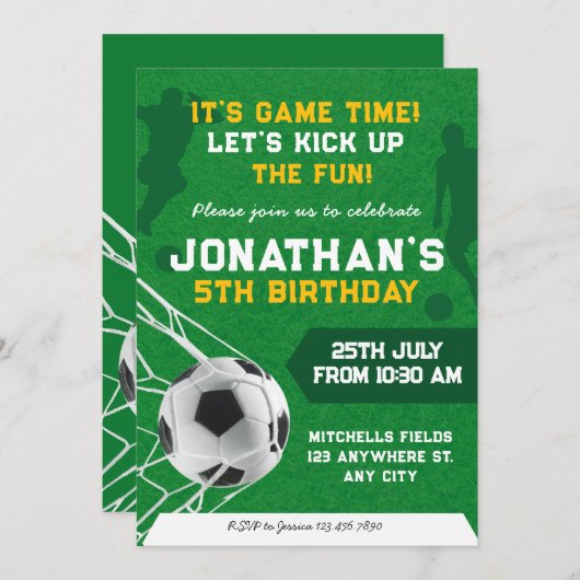 Sports Kids Soccer Geburtstagsparty Einladung (Vorne/Hinten)