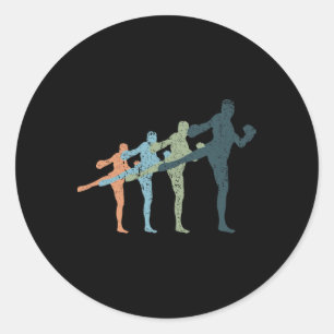 Sports-Mama und Papa-Silhouette - Vintage-Kickboxe Runder Aufkleber