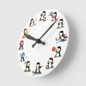 Sports Penguins Runde Wanduhr (Winkel)