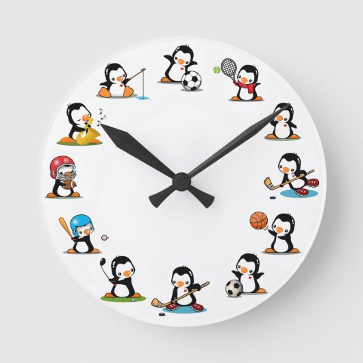 Sports Penguins Runde Wanduhr (Vorderseite)