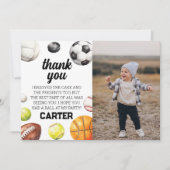Sports Rookie Year Boy 1st Birthday Photo Dankeskarte (Vorderseite)
