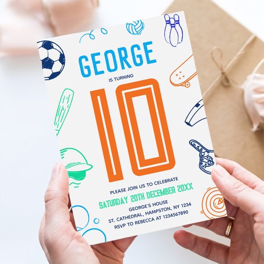 Sports Theme Boys Modern Birthday Party Einladung