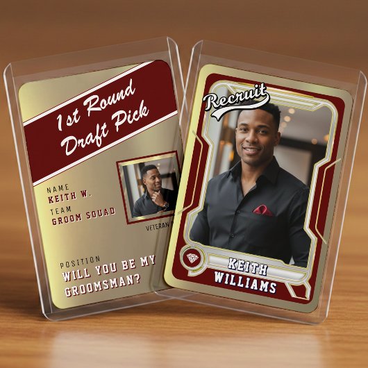 Sports Trading Card Photo Red Groomsman Proposal