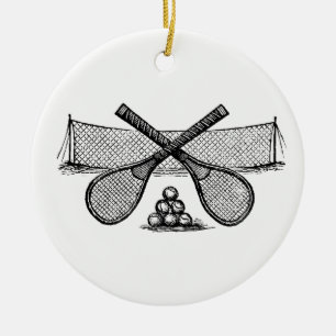 Sports Vintage-Tennisschmetterling, gekreuzte Schl Keramikornament