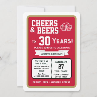 Sportsbar Geburtstags Cheers und Bier zum 30. Gebu Einladung