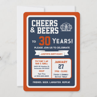 Sportsbar Geburtstags Cheers und Bier zum 30. Gebu Einladung