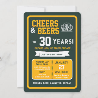 Sportsbar Geburtstags Cheers und Bier zum 30. Gebu Einladung