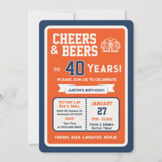 Sportsbar Geburtstags Cheers und Bier zum 40er Einladung