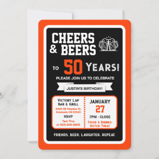 Sportsbar Geburtstags Cheers und Bier zum 50er Einladung