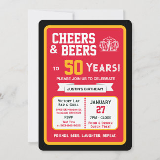 Sportsbar Geburtstags Cheers und Bier zum 50er Einladung