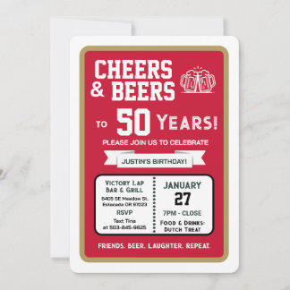 Sportsbar Geburtstags Cheers und Bier zum 50er Einladung