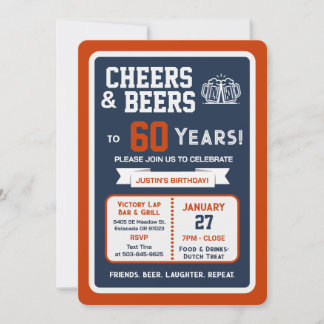 Sportsbar Geburtstags Cheers und Bier zum 60er Einladung