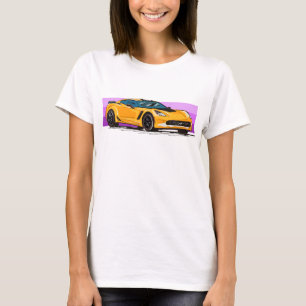 Sportscar der Orange-Corvette mit rosa Streifen T-Shirt