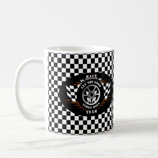 Sportscar Racing Wheel Flames Checkered Flag Pro Kaffeetasse (Links)