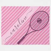 Sportsender Pink Striping Tennis Racket & Ball Nam Fleecedecke (Vorderseite (Horizontal))