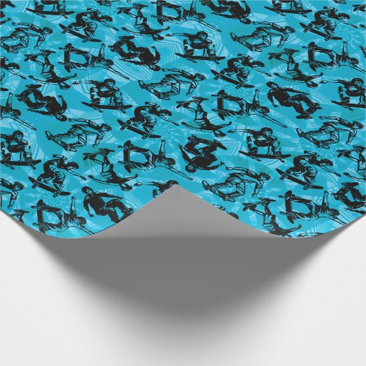 Sportskateboarder Blue Black Skater Boy Cool Geschenkpapier (Ecke)